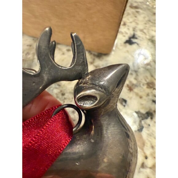 Vtg Pottery Barn Silver-Plated Reindeer Figurine Red Ribbon holiday tree decor - Picture 6 of 9